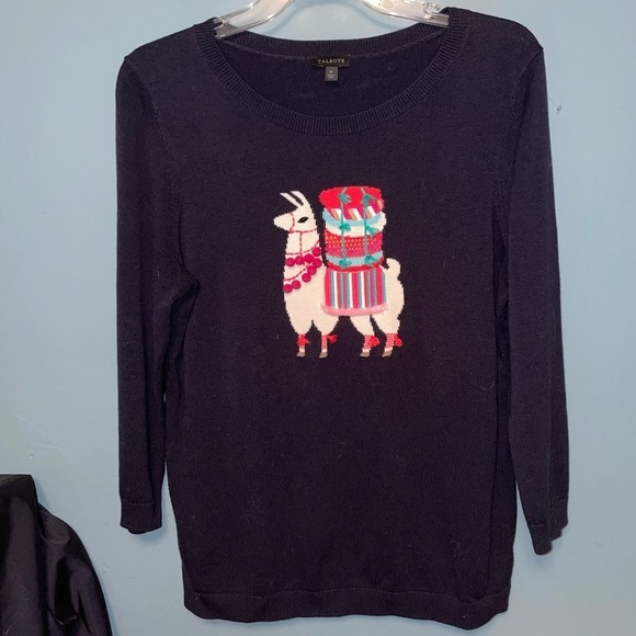 Talbots Llama Crew Neck Sweater with Pom Pom Details Size Medium - Picture 1 of 6